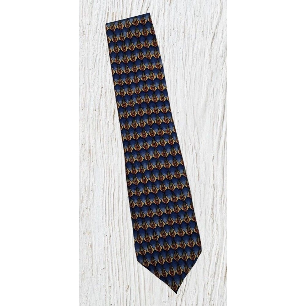 J Garcia Megalith Collection Ten Silk Tie Blue Yellow Geometric Abstract Mens